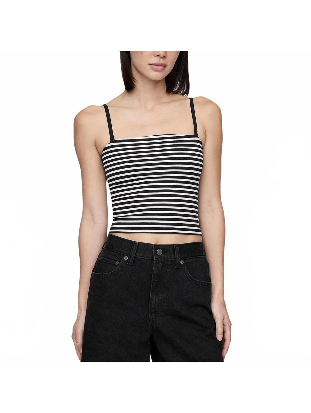 Gap CloseKnit Crop Tube Top Cotton Blend Black Cream Stripe NWT XL
